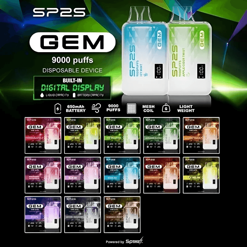 SP2S GEM 9000口拋棄式電子煙 | 智能顯示屏 | 12ml大容量設計 | 台灣現貨速發